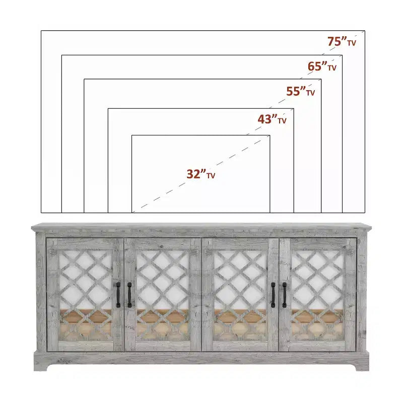 Meuble TV 4 portes en miroir avec rangements dissimulés