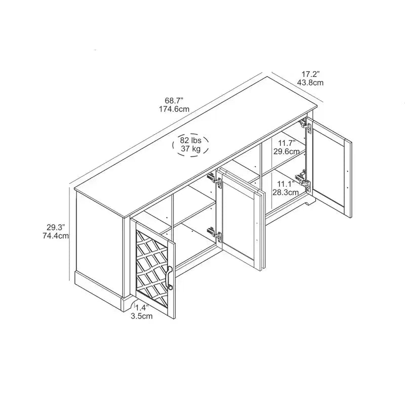 Meuble TV 4 portes en miroir avec rangements dissimulés