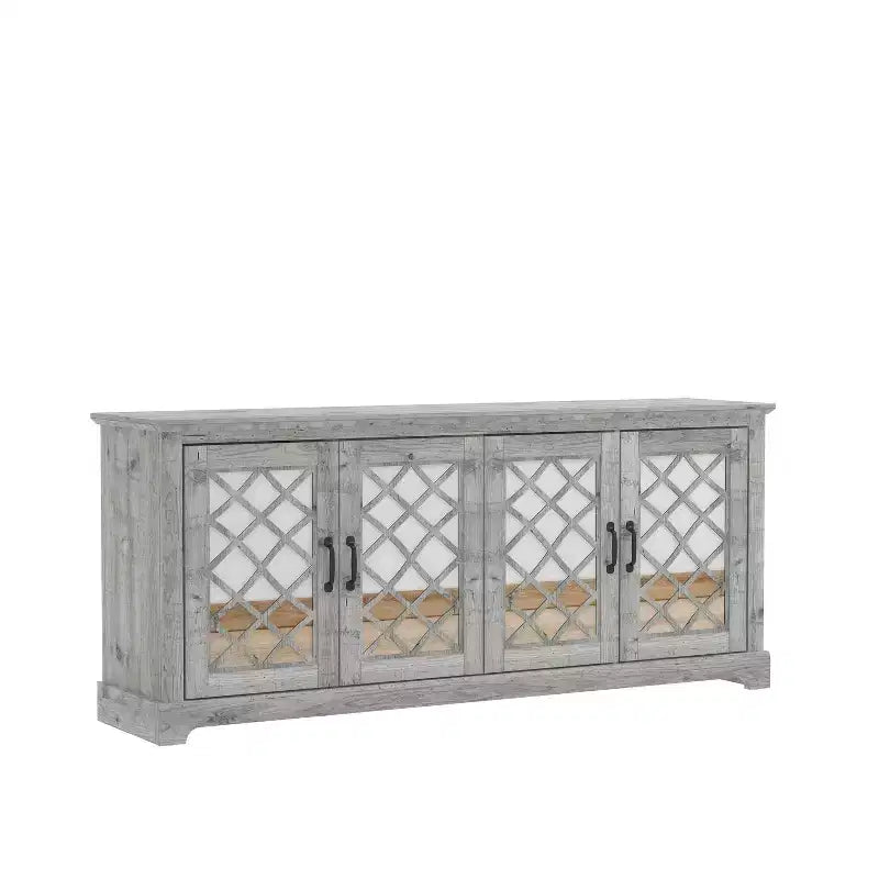 Meuble TV 4 portes en miroir avec rangements dissimulés