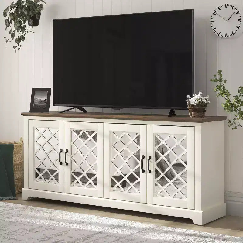 Galano Mirrored 4-Door TV Stand with Concealed Storage 68.2 W  17.2 D  29.3 H