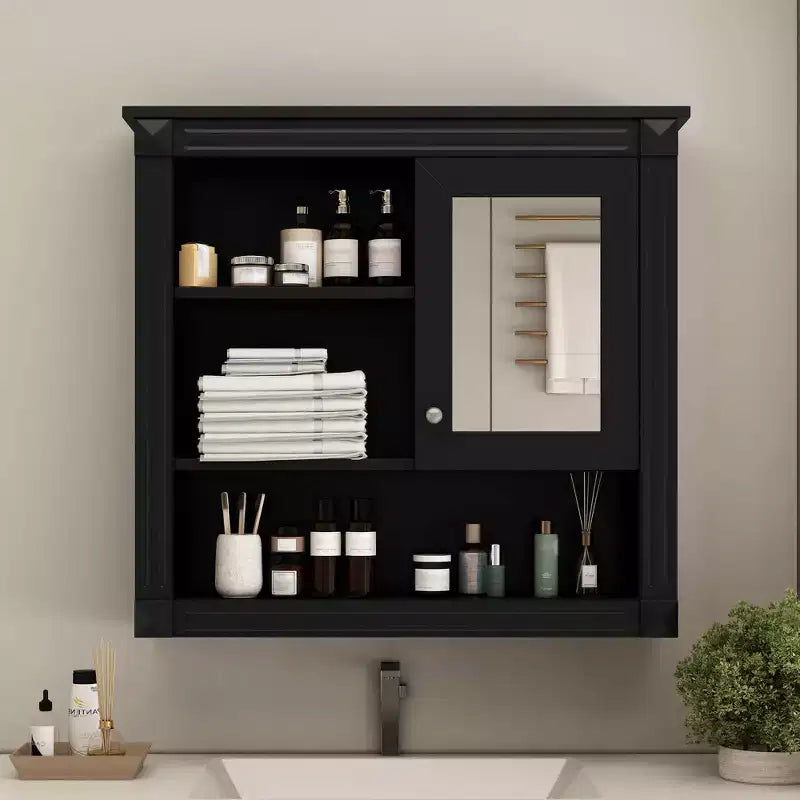 MAYEERTY 32 Bathroom Wall Cabinet with Mirror Wall Mounted Medicine Cabinet with 4 Shelves for Bathroom Black