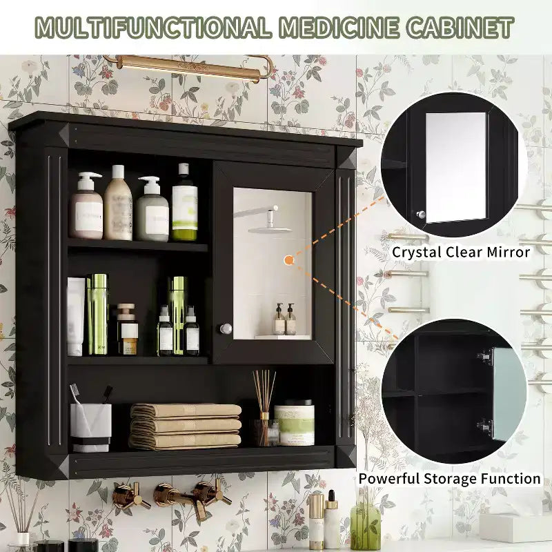 Meuble mural de salle de bain avec miroir Armoire à pharmacie murale avec 4 étagères