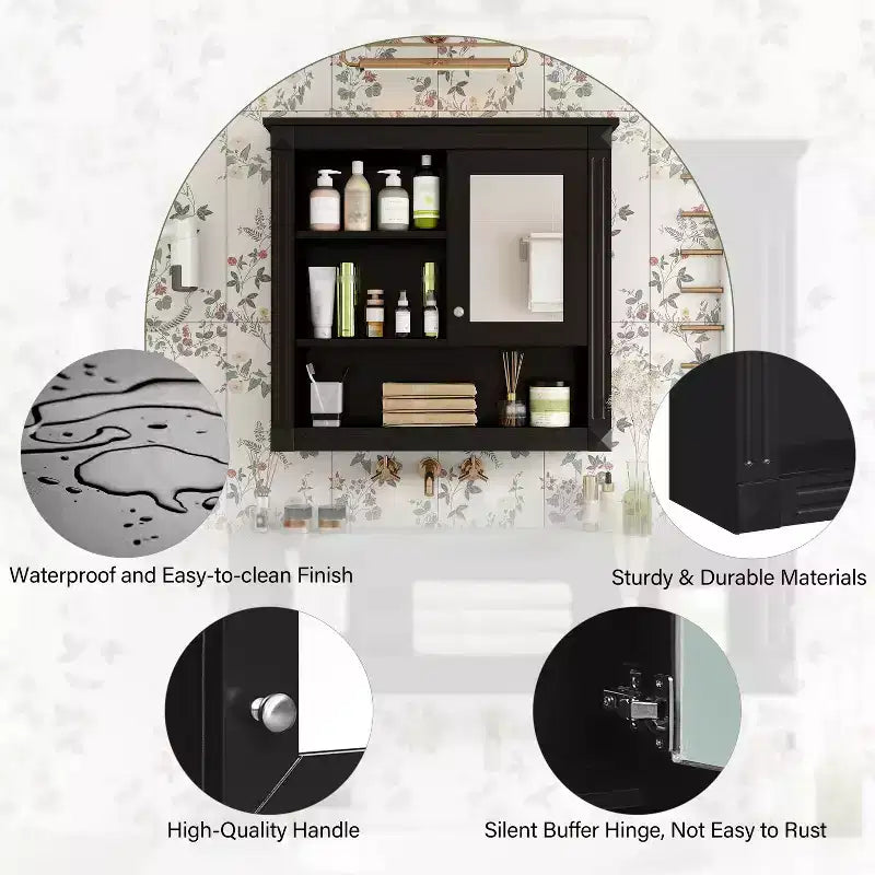 Meuble mural de salle de bain avec miroir Armoire à pharmacie murale avec 4 étagères