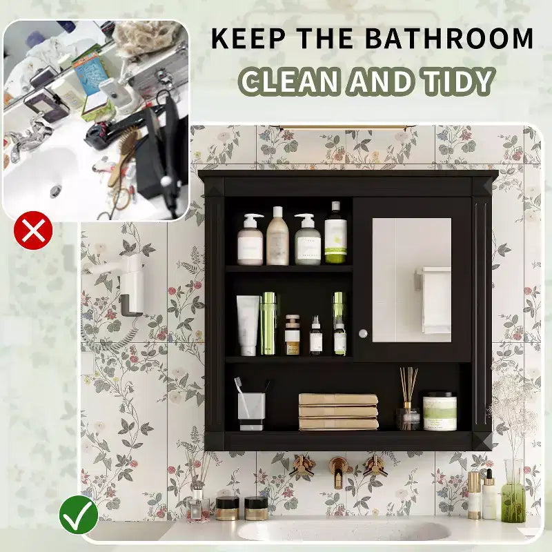 Meuble mural de salle de bain avec miroir Armoire à pharmacie murale avec 4 étagères
