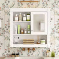 MAYEERTY 32 Bathroom Wall Cabinet with Mirror Wall Mounted Medicine Cabinet with 4 Shelves for Bathroom White