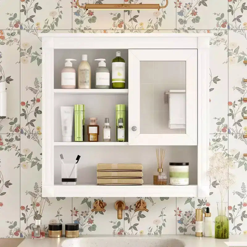 MAYEERTY 32 Bathroom Wall Cabinet with Mirror Wall Mounted Medicine Cabinet with 4 Shelves for Bathroom White