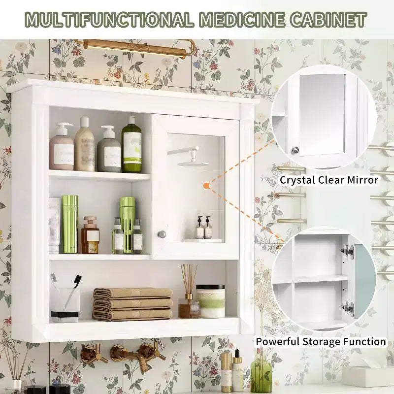 Armoire Murale de Salle de Bain avec Miroir Armoire à Pharmacie Murale avec 4 Étagères