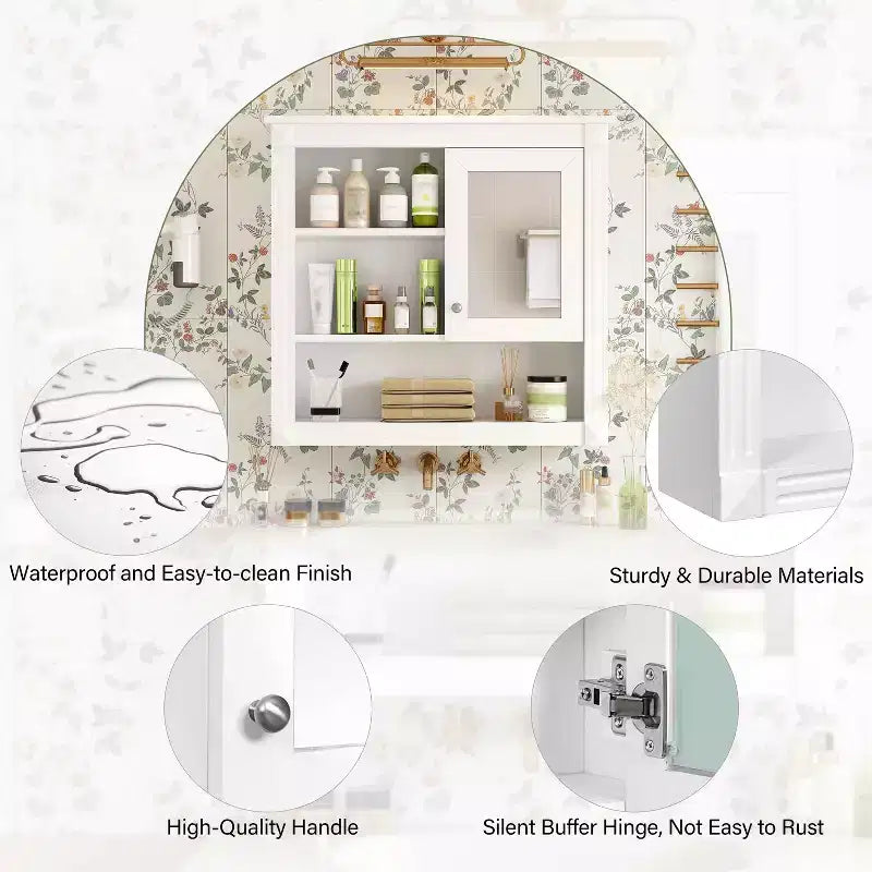 Armoire Murale de Salle de Bain avec Miroir Armoire à Pharmacie Murale avec 4 Étagères