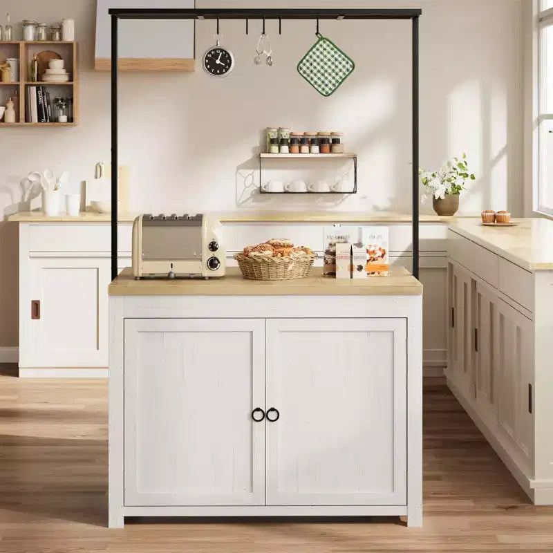 Îlot de cuisine de 42 pouces avec rangement, chariot de cuisine robuste, îlot mobile