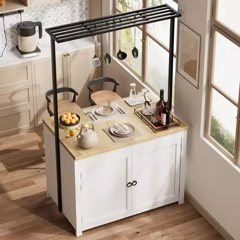 Îlot de cuisine de 42 pouces avec rangement, chariot de cuisine robuste, îlot mobile
