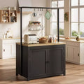 42in Kitchen Island with Storage - Heavy Duty Kitchen Cart, Mobile Island with 2-Tier Shelves & 5 Hooks, Solid Wood Countertop for Small Spaces