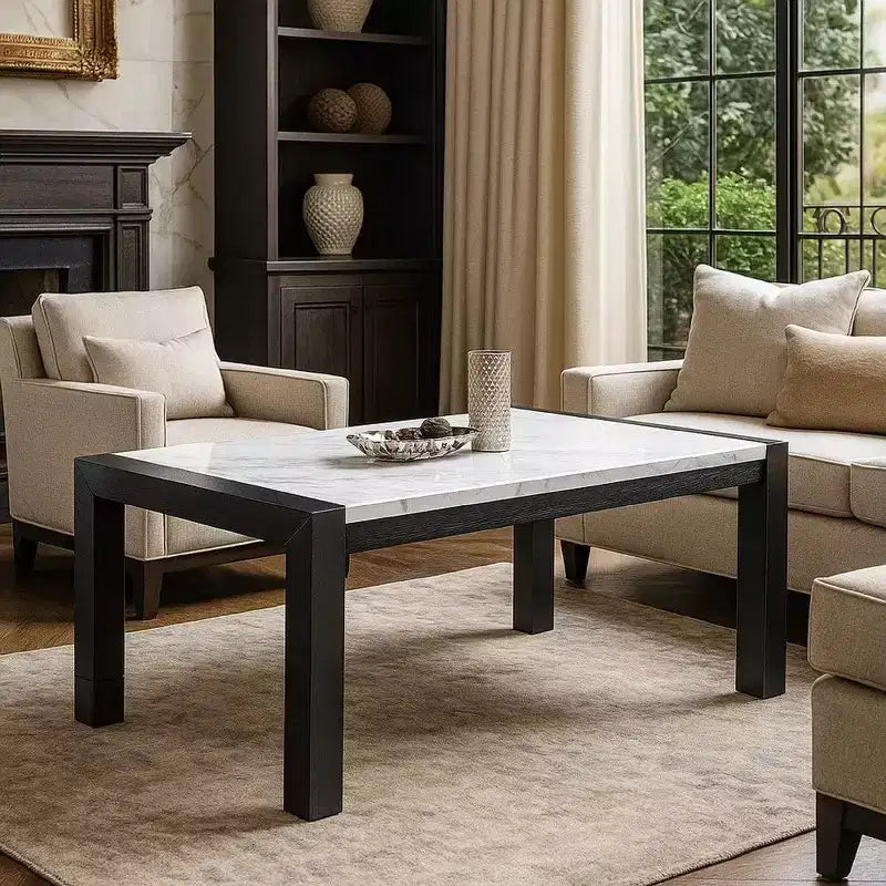 Table de salle à manger, design angulaire, plateau imitation marbre, bois gris, 168 cm