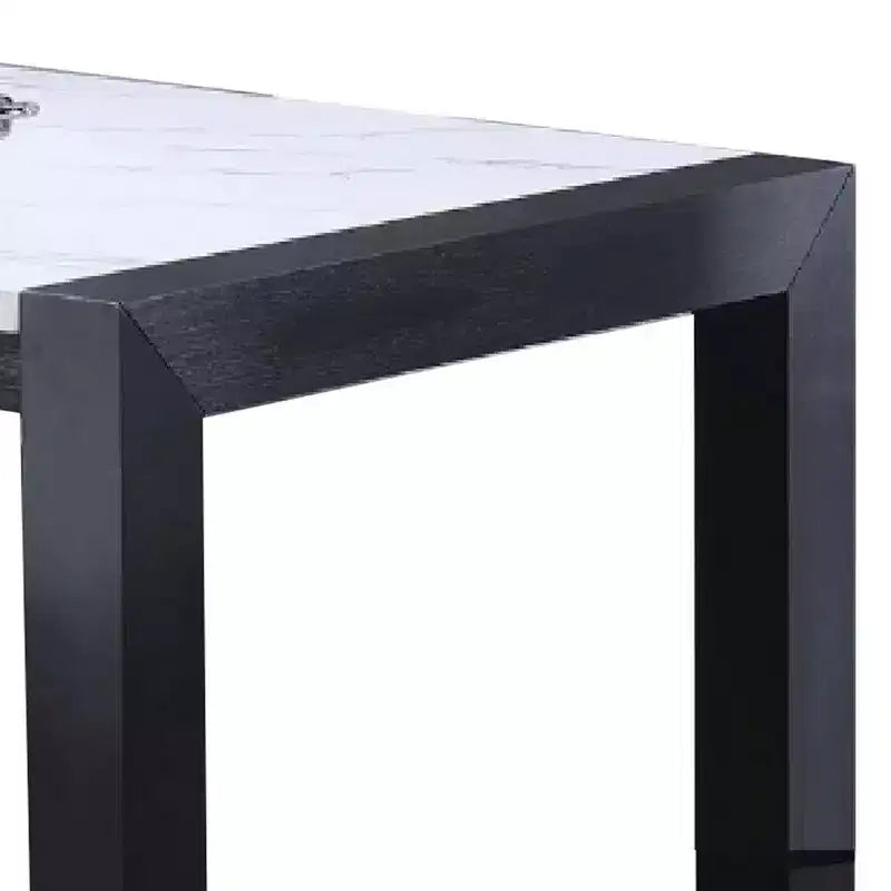 Table de salle à manger, design angulaire, plateau imitation marbre, bois gris, 168 cm