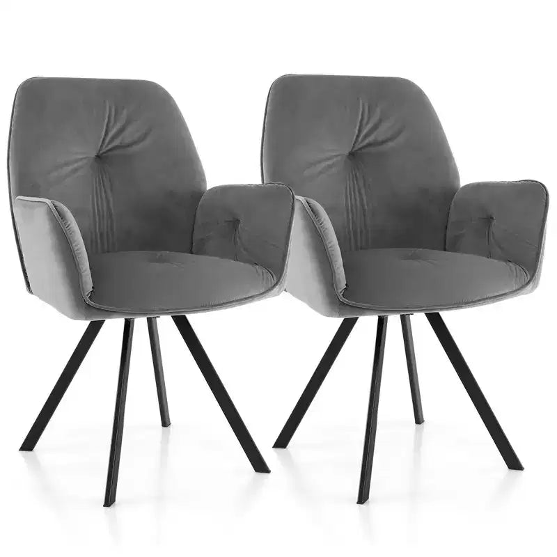 Costway Set of 2 Velvet Accent Chairs Swivel Dining Armchairs w/ Back & Metal Legs Gray