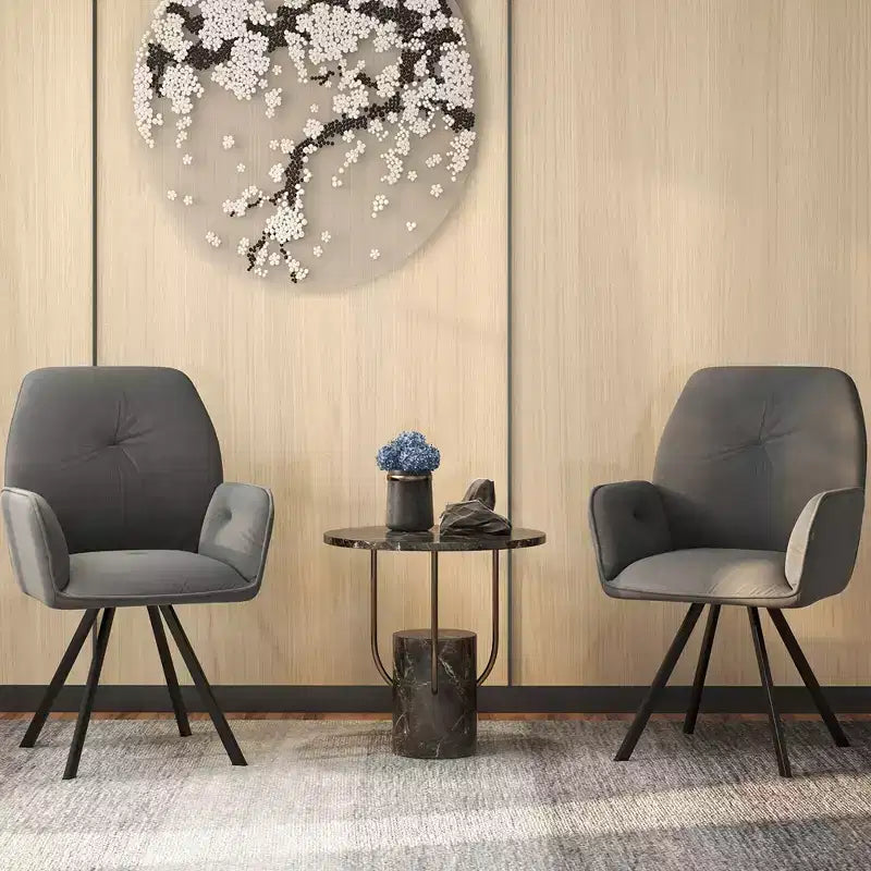 Fauteuils d'appoint pivotants en velours pour salle à manger avec dossier et pieds en métal gris