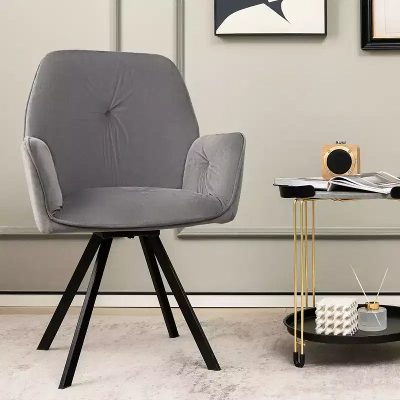 Fauteuils d'appoint pivotants en velours pour salle à manger avec dossier et pieds en métal gris