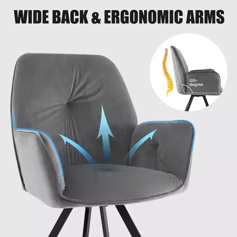 Fauteuils d'appoint pivotants en velours pour salle à manger avec dossier et pieds en métal gris