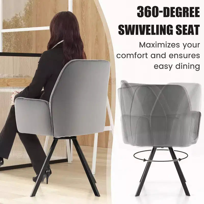 Fauteuils d'appoint pivotants en velours pour salle à manger avec dossier et pieds en métal gris