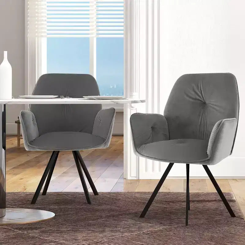 Fauteuils d'appoint pivotants en velours pour salle à manger avec dossier et pieds en métal gris
