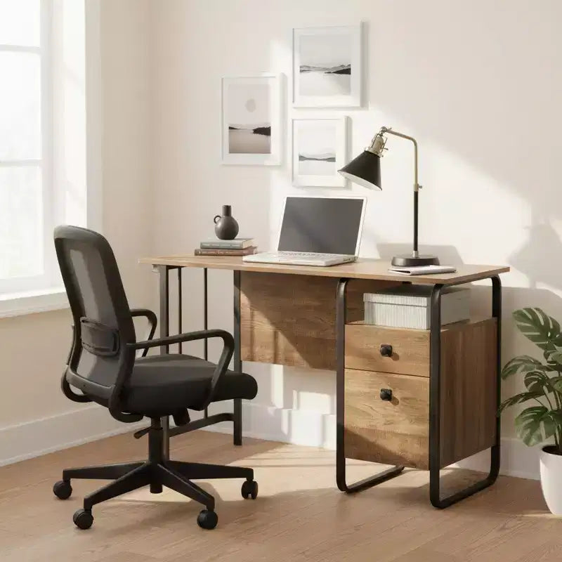 Homy Casa Engineered Wood Office Desk with Storage Drawers, Oak