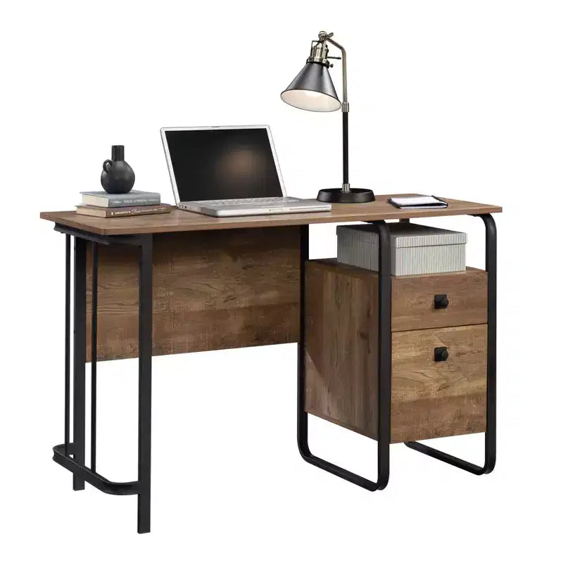 Bureau en bois composite avec tiroirs de rangement, chêne