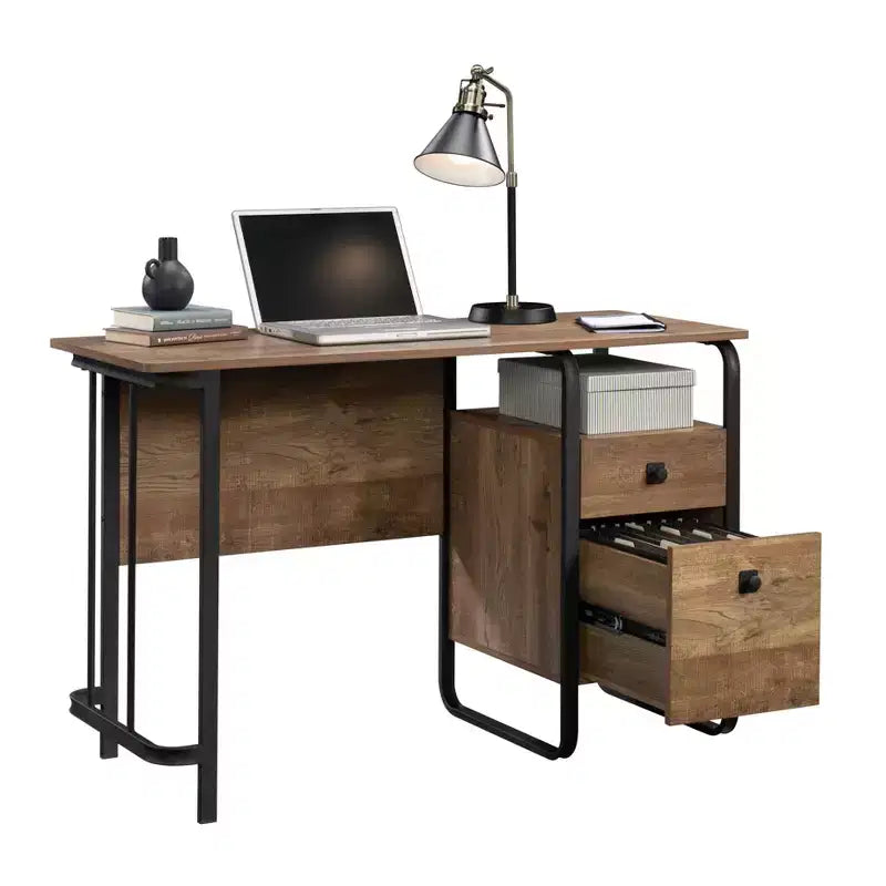 Bureau en bois composite avec tiroirs de rangement, chêne