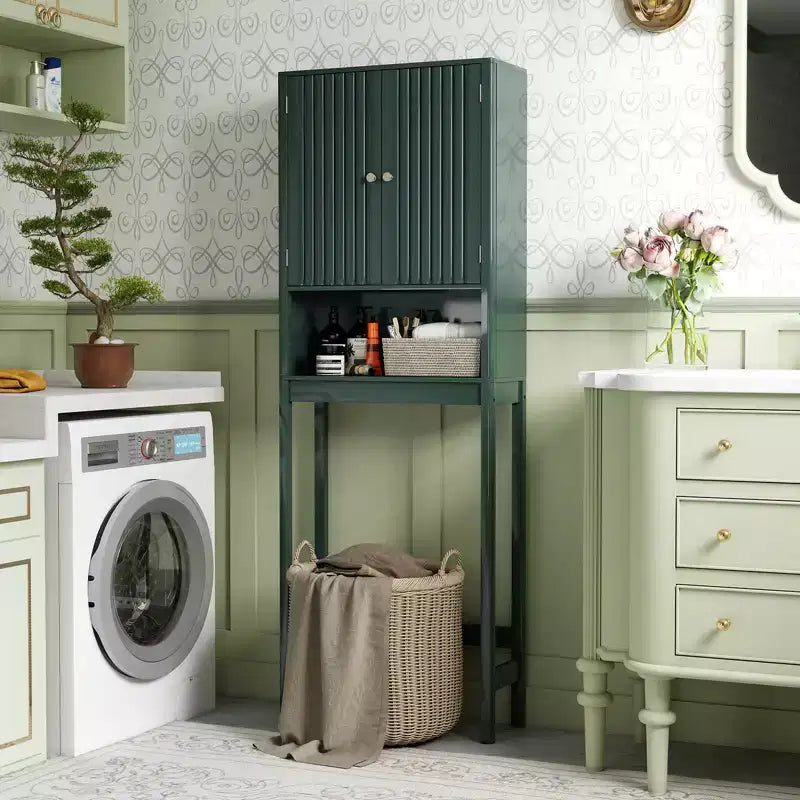 Meuble de rangement au-dessus des toilettes avec portes cannelées, étagère réglable et barre inférieure