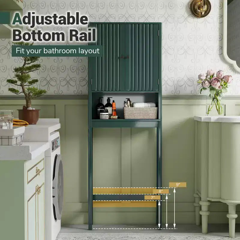 Meuble de rangement au-dessus des toilettes avec portes cannelées, étagère réglable et barre inférieure