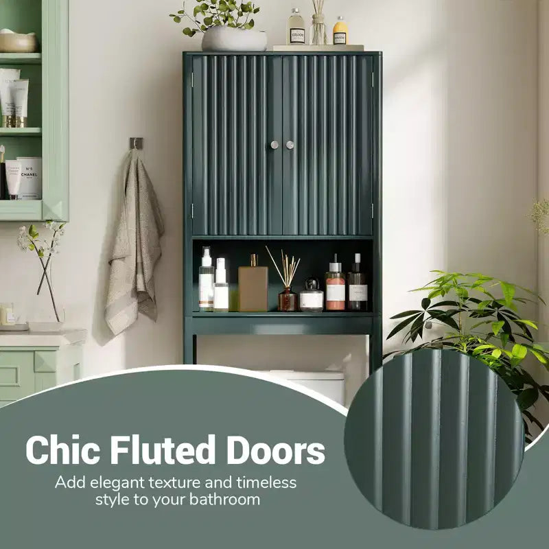 Meuble de rangement au-dessus des toilettes avec portes cannelées, étagère réglable et barre inférieure