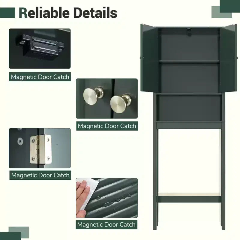 Meuble de rangement au-dessus des toilettes avec portes cannelées, étagère réglable et barre inférieure