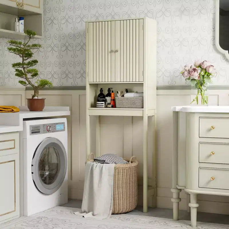 Meuble de rangement au-dessus des toilettes avec portes cannelées, étagère réglable et barre inférieure