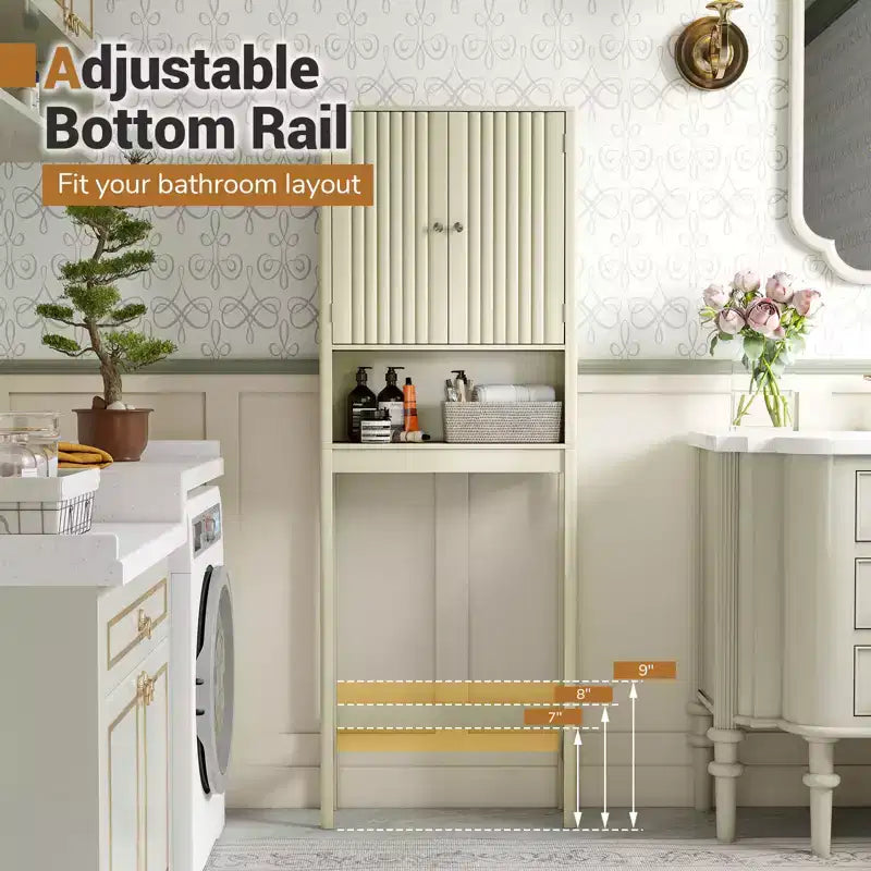 Meuble de rangement au-dessus des toilettes avec portes cannelées, étagère réglable et barre inférieure