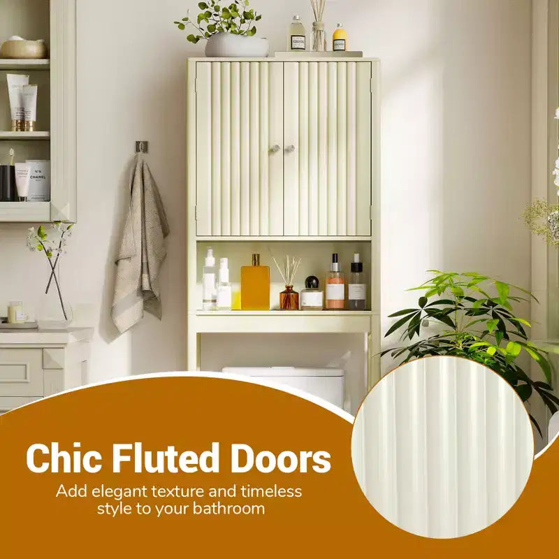 Meuble de rangement au-dessus des toilettes avec portes cannelées, étagère réglable et barre inférieure