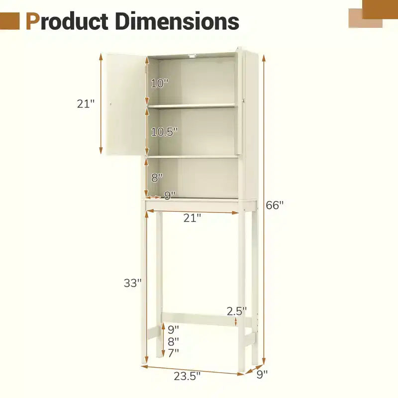 Meuble de rangement au-dessus des toilettes avec portes cannelées, étagère réglable et barre inférieure