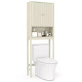 Costway 66 Over the Toilet Storage Cabinet w/Fluted Doors Adjustable Shelf & Bottom Bar