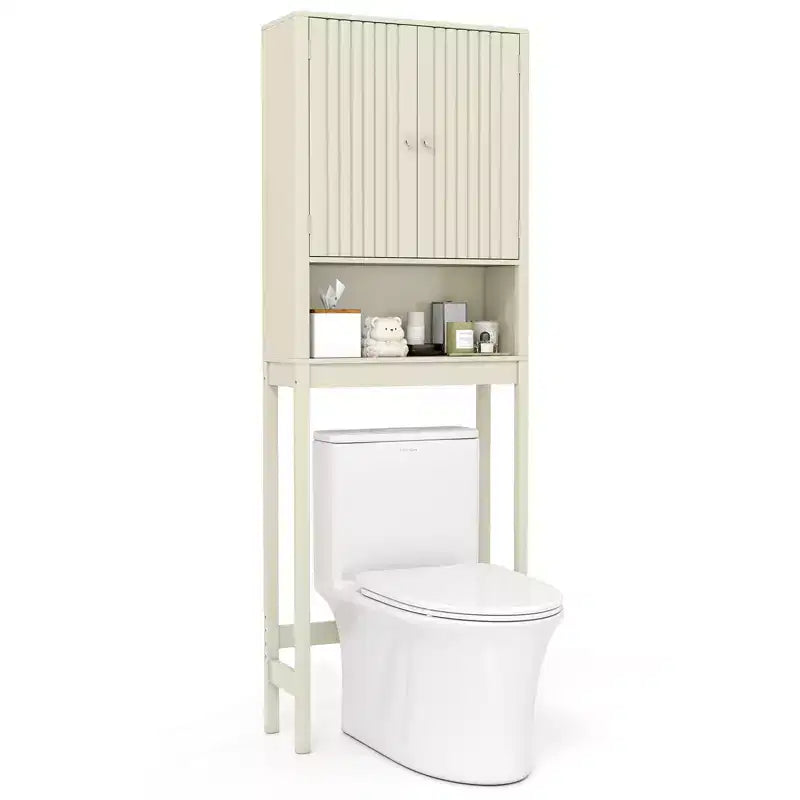 Costway 66 Over the Toilet Storage Cabinet w/Fluted Doors Adjustable Shelf & Bottom Bar
