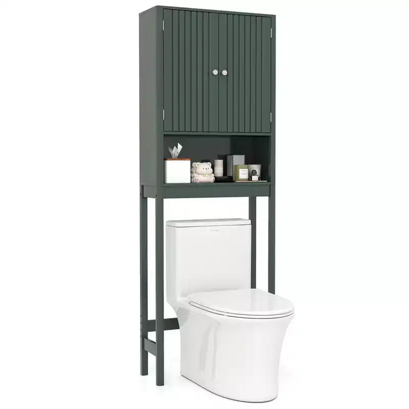 Meuble de rangement au-dessus des toilettes avec portes cannelées, étagère réglable et barre inférieure