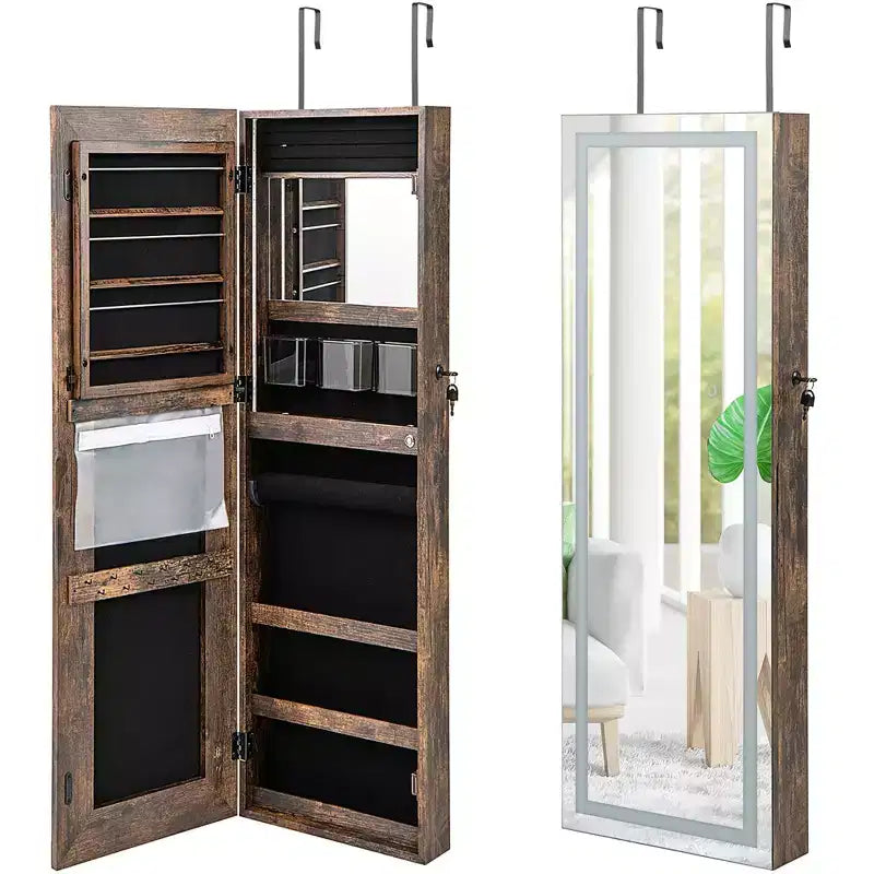 Armoire à bijoux miroir LED murale/à suspendre avec 3 lumières de couleur
