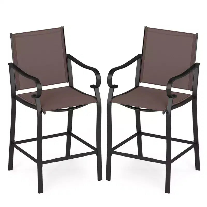 Costway Outdoor Counter Height Bar Stools Set of 2 w/ Back Armrest & Footrest