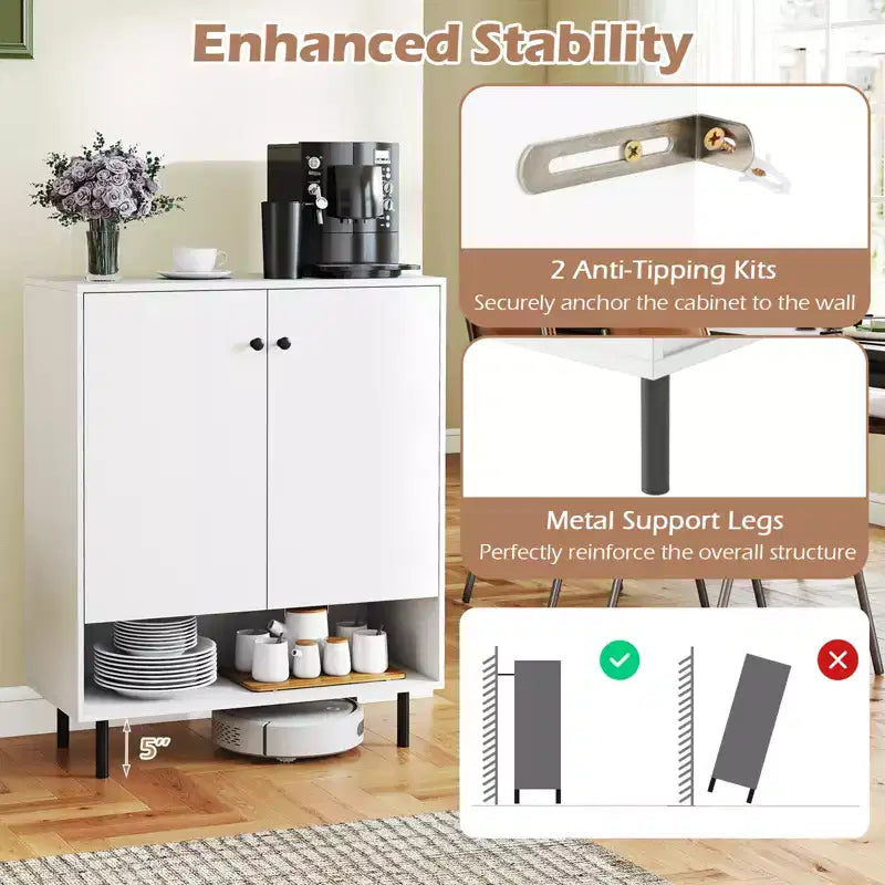 Meuble buffet 2 portes avec étagère réglable pour cuisine