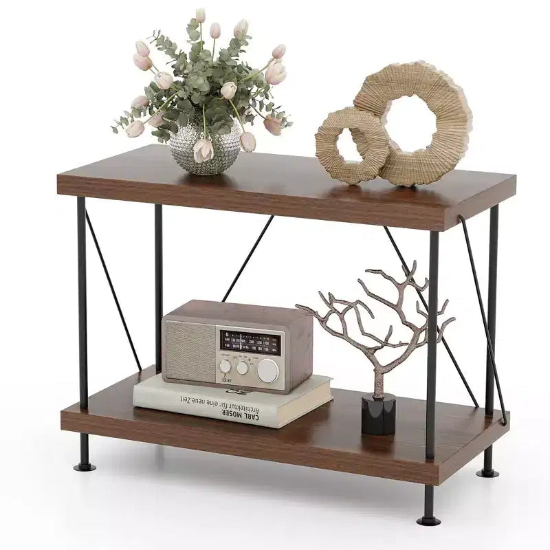 Costway 2-Tier Multipurpose Display Rack Freestanding Bookshelf w/ Metal Frame Walnut