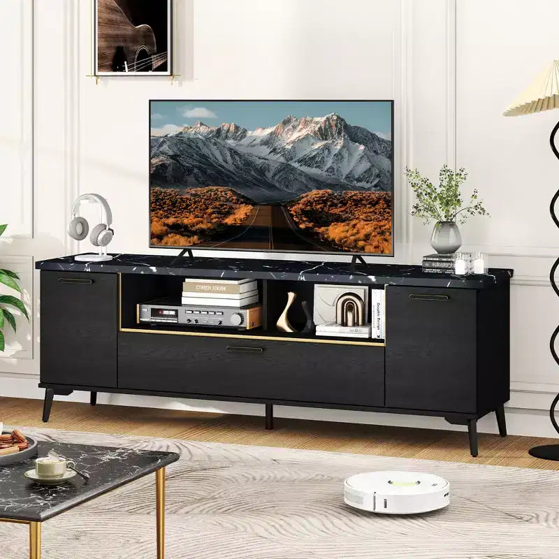 Meuble TV moderne Mid-Century de 63 pouces pour téléviseurs jusqu'à 75 pouces