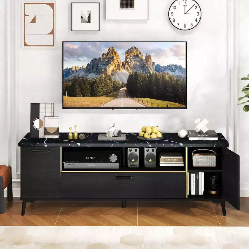 Meuble TV moderne Mid-Century de 63 pouces pour téléviseurs jusqu'à 75 pouces