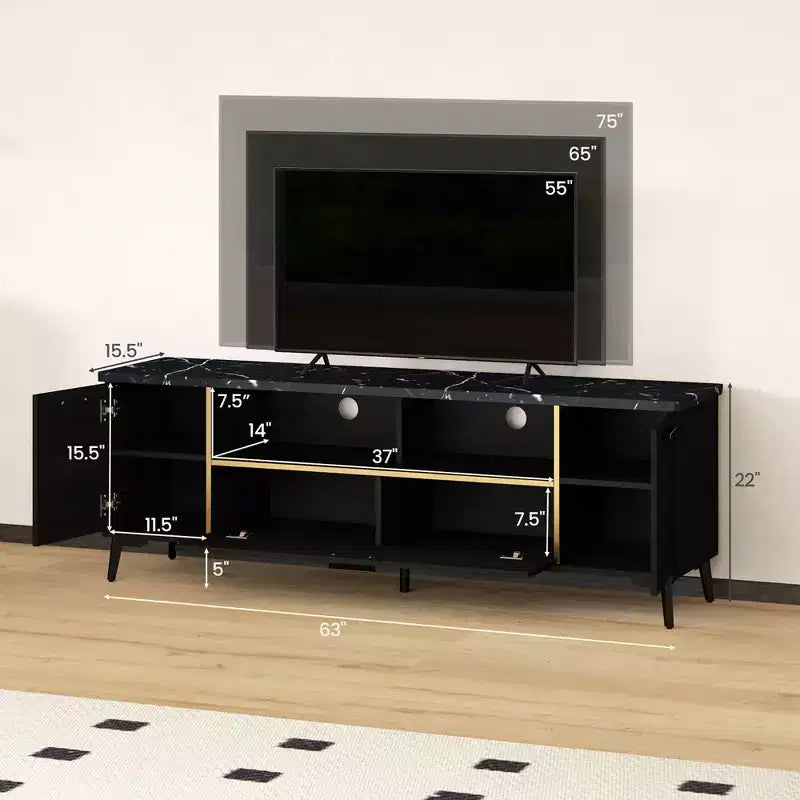 Meuble TV moderne Mid-Century de 63 pouces pour téléviseurs jusqu'à 75 pouces