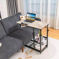 Table d'appoint en C, table basse avec roulettes, hauteur et plateau réglables, étagère de rangement