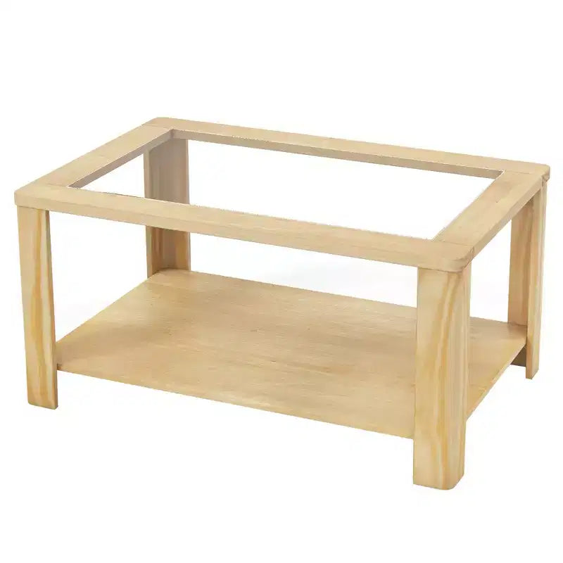 Table basse à 2 niveaux avec plateau en verre trempé et étagère de rangement Coins arrondis