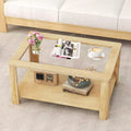 Table basse à 2 niveaux avec plateau en verre trempé et étagère de rangement Coins arrondis
