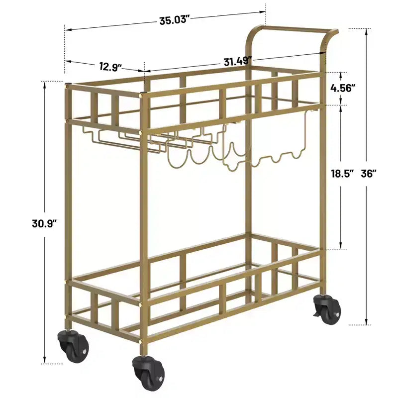 Bar Doré, Desserte de Bar, Chariot à Vin avec 2 Étagères Miroir