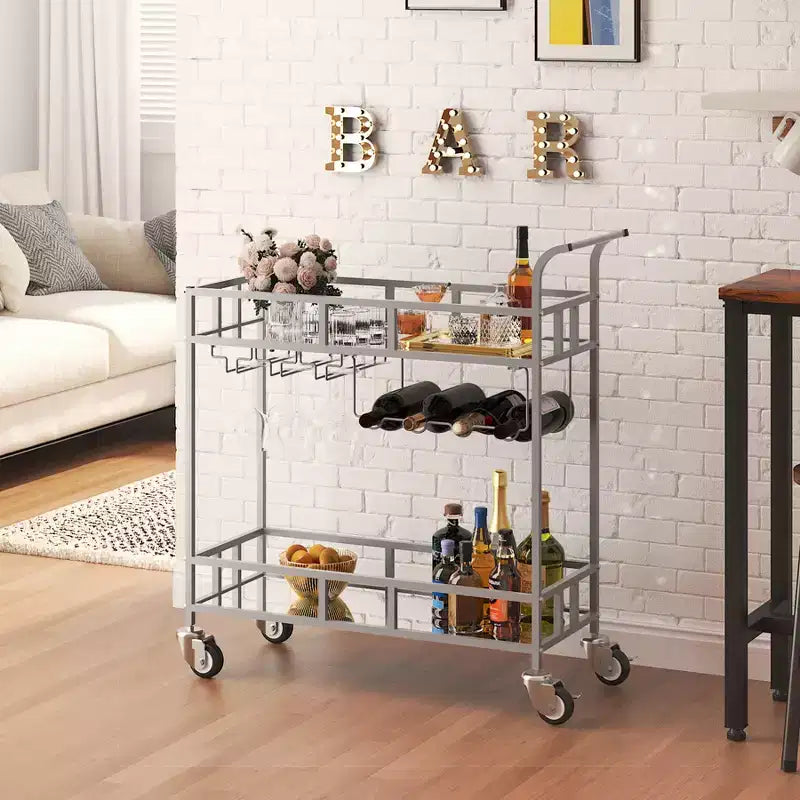 Bar Doré, Desserte de Bar, Chariot à Vin avec 2 Étagères Miroir