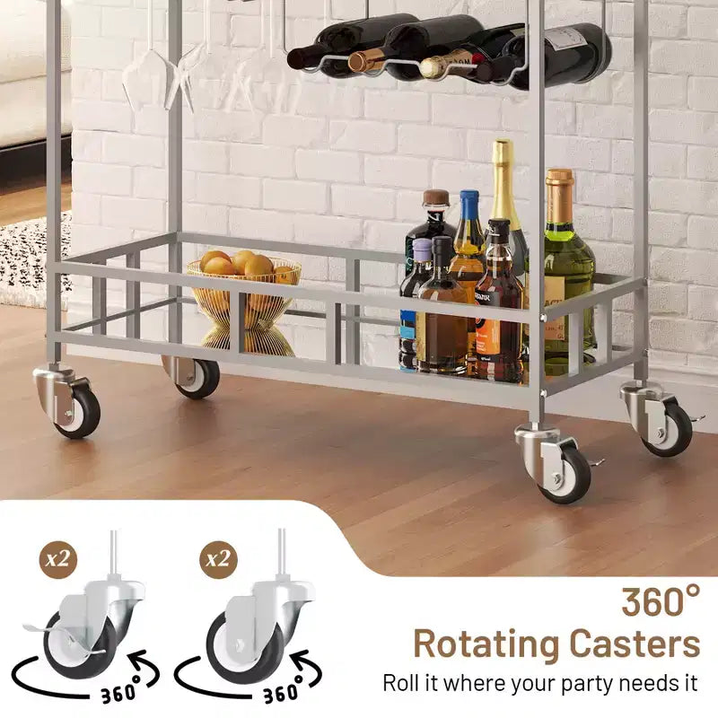 Bar Doré, Desserte de Bar, Chariot à Vin avec 2 Étagères Miroir
